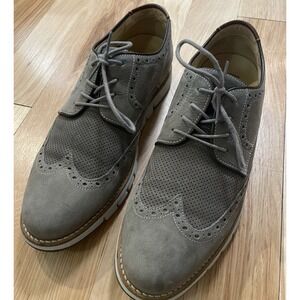 Johnston & Murphy Sheepskin Size 9 Oxford Wingtip Taupe Lace Up Leather Shoes